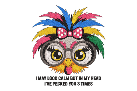 Colorful cartoon owl with a bow and text on a white background