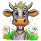 Funny Cow Face with Flowers Embroidery Design, Instant Download