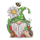 Garden Gnome with Daisy & Hedgehog Embroidery Design, Instant Download