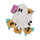 Ghost With Butterfly & Flowers Embroidery Design, Instant Download