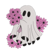 Ghost With Pink Flower Bouquet Embroidery Design, Instant Download