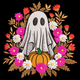 Ghost with Floral Pumpkin Frame Embroidery Design, Instant Download