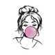 Girl Blowing Bubble Gum Embroidery Design, Instant Download