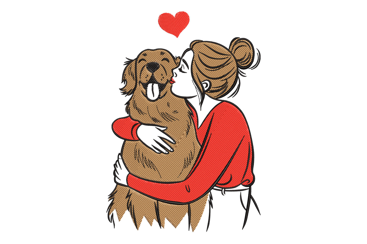 Girl hugging dog embroidery in embrace pose, 3 colours, 9 sizes 3.49 to 7.48 inches wide, pet lover, instant download