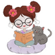 Girl Reading Book with Cat Embroidery Design V2, Instant Download