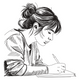 Girl Writing Sketch Embroidery Design, Machine Embroidery Pattern, Instant Download