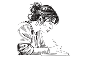 Girl Writing Sketch Embroidery Design, Machine Embroidery Pattern, Instant Download