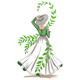 Girl with Green Leaves Dress Embroidery Design, Instant Download
