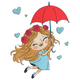 Girl with Umbrella Embroidery Design, Cute Rainy Day Pattern