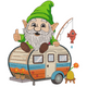 Gnome Fishing Camper Embroidery Design, Instant Download