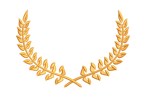 Golden classic laurel wreath embroidery design, symmetrical open branches in warm orange thread digitised in Wilcom EmbroideryStudio, 5 sizes from 3 to 7 inches.
