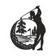 Golfer Silhouette Mountain Scene Embroidery Design, Instant Download