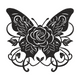 Gothic Rose Butterfly Blackwork Embroidery Design, Instant Download
