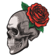 Gothic Skull Red Rose Embroidery Design, Side Profile Tattoo Style Pattern, Instant Download