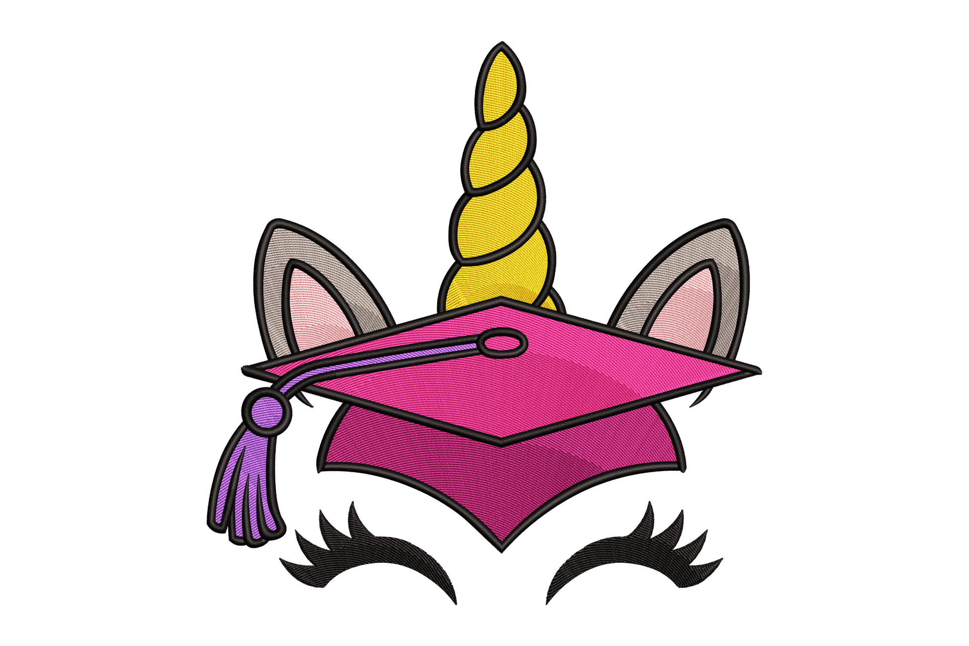 Graduation cap with unicorn design on a white background