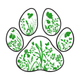 Green Floral Paw Print Embroidery Design, Instant Download
