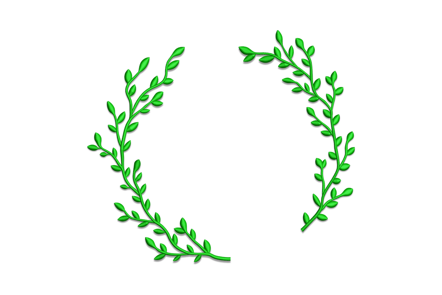 Green leaf wreath frame embroidery design in dark forest green thread, open centre for monogram, on cream pillow fabric.