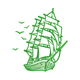 Green Line Art Sailing Ship Embroidery Design, Instant Download