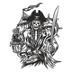 Grim Pirate Skeleton Embroidery Design, Instant Download