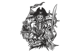 Grim Pirate Skeleton Embroidery Design, Instant Download