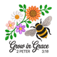 Grow in Grace Bee Embroidery Design, Machine Embroidery Pattern, Instant Download