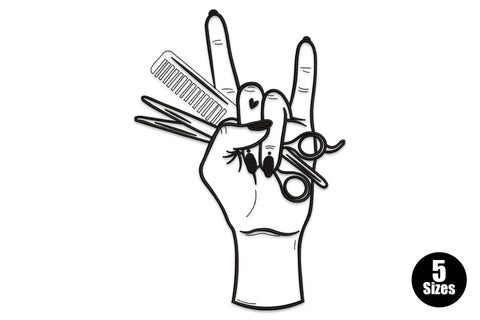Peace hand sign hair stylist embroidery in 1 colour, minimal silhouette salon design for aprons and beauty tees