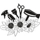 Hairdresser Tools with Sunflowers Embroidery Design, Beauty Salon Machine Embroidery Pattern, Instant Download
