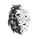 Half Lion Floral Line Art Embroidery Design, Instant Download