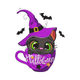 Halloween Black Cat in Witch Cup Embroidery Design, Instant Download