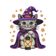 Halloween Kitty Lantern Embroidery Design, Witch Cat Machine Embroidery Pattern, Instant Download