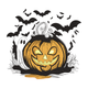 Halloween Pumpkin Ghost & Bats Embroidery Design, Instant Download