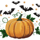 Halloween Pumpkin and Bats Embroidery Design, Machine Embroidery Pattern, Instant Download