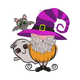 Halloween Witch Gnome with Ghost & Bat Embroidery Design, Instant Download