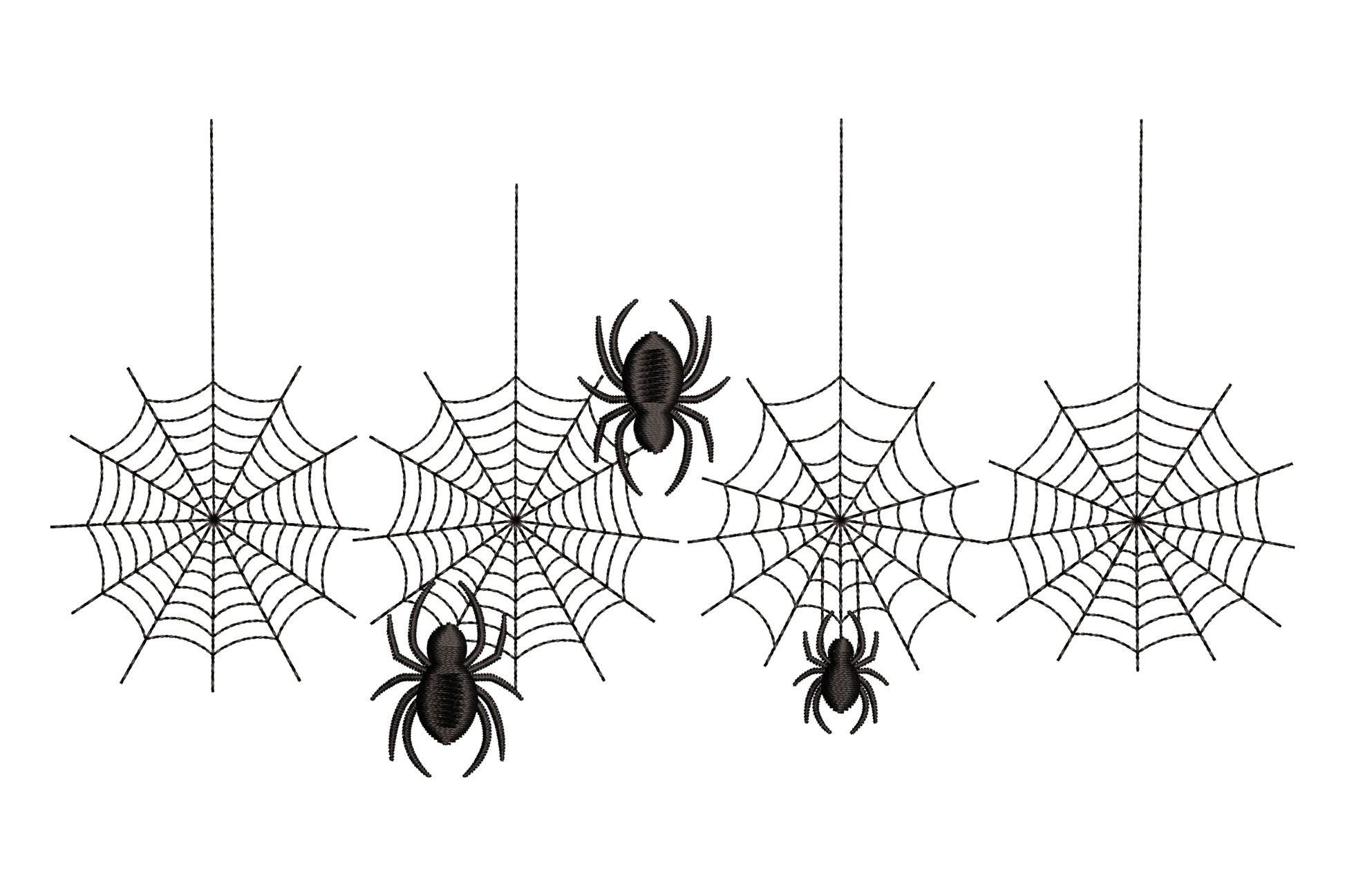 Hanging spider web border design, open line-work web geometry, wide and shallow 3.5 x 1.86 inches, single colour, halloween machine embroidery