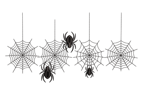 Hanging spider web border design, open line-work web geometry, wide and shallow 3.5 x 1.86 inches, single colour, halloween machine embroidery
