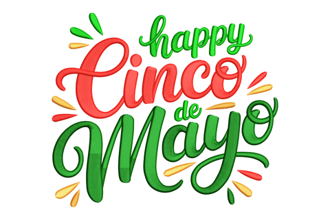 Colorful 'Happy Cinco de Mayo' text embroidery design