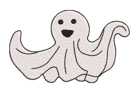 Happy dancing ghost halloween embroidery design with wiggly tentacle arms and tiny smile