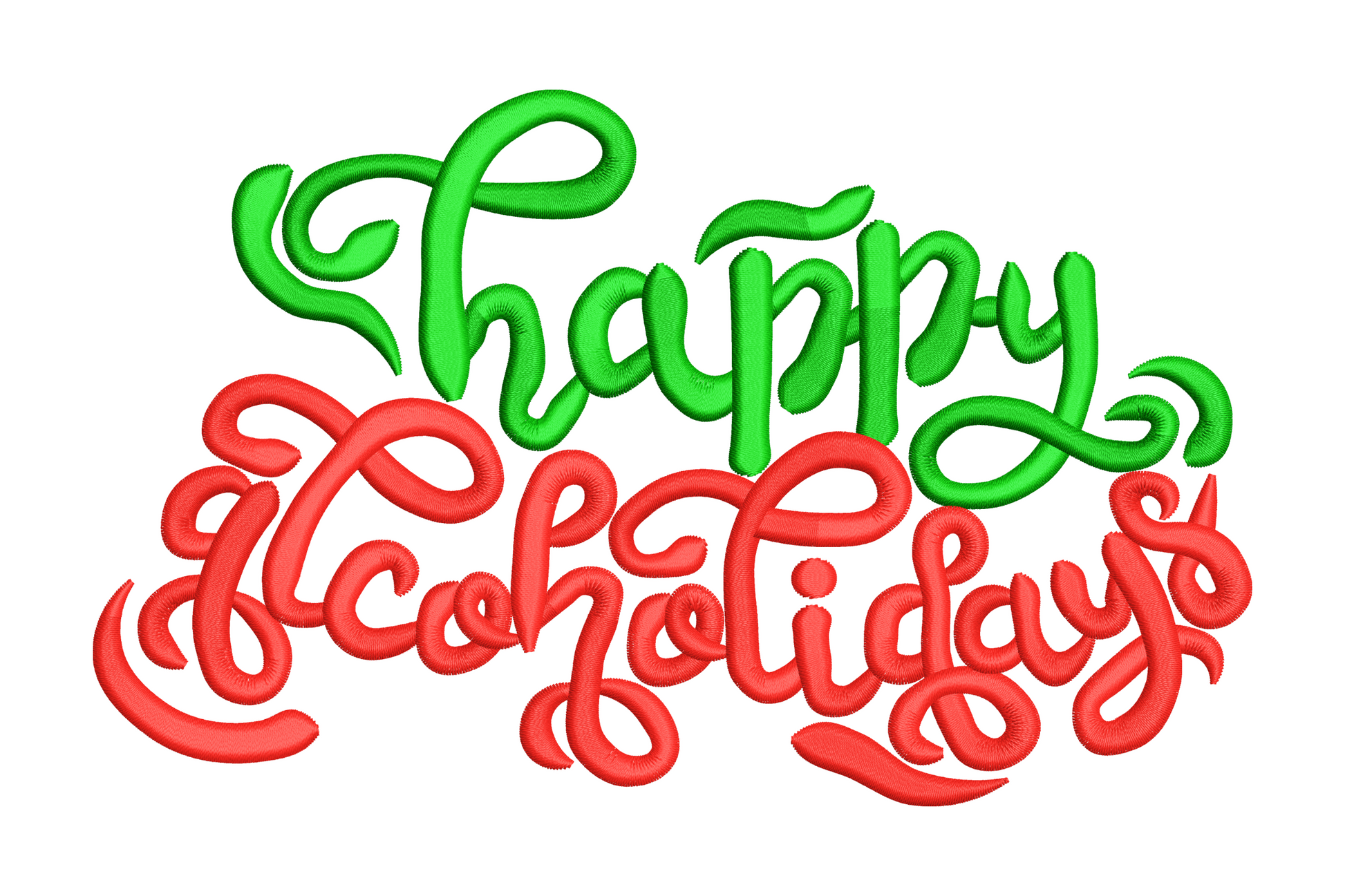 Happy Holidays Christmas embroidery design, classic stacked lettering holiday greeting in two colours, clean festive stitch pattern for gifts and seasonal apparel