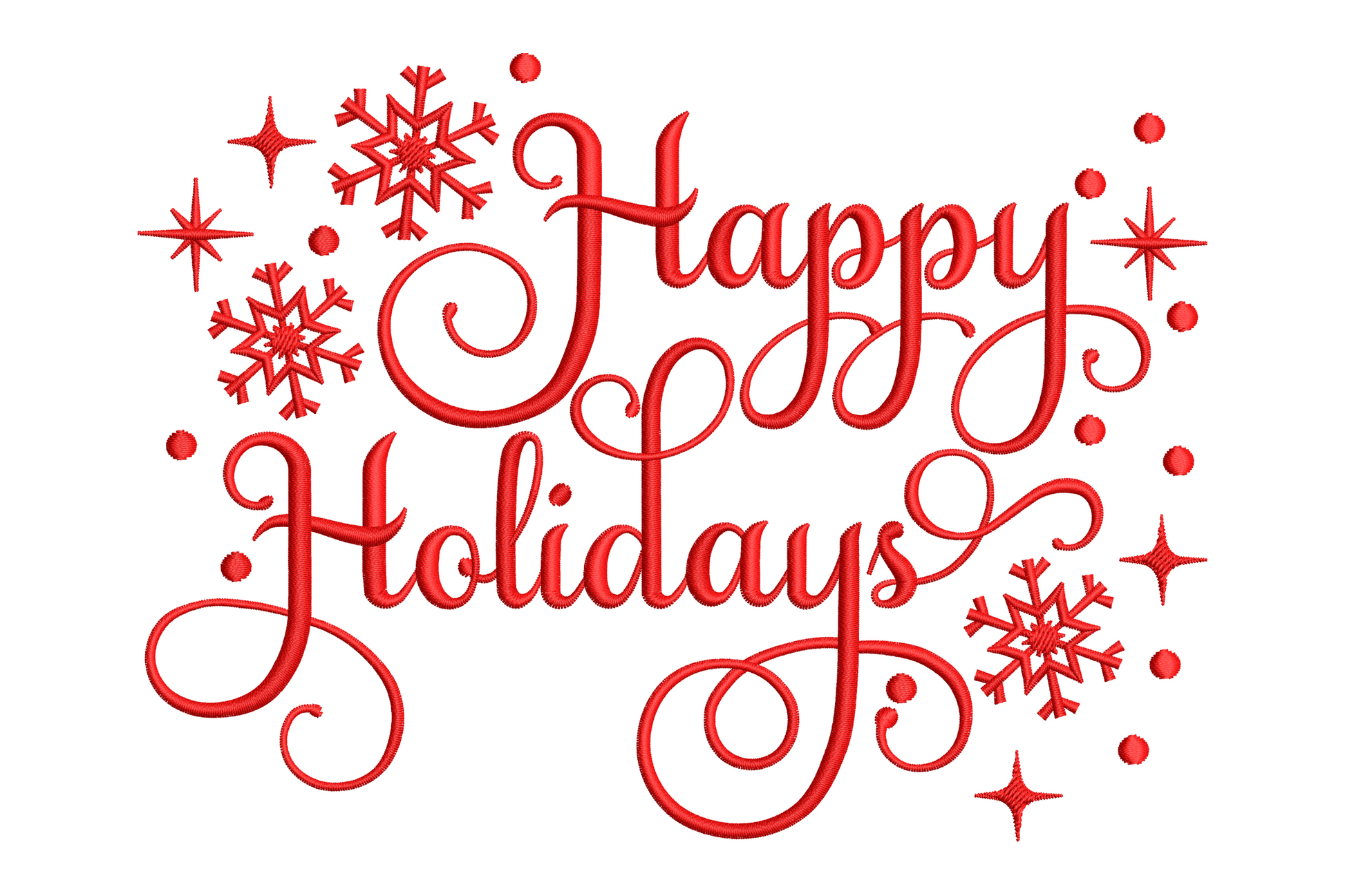Happy Holidays script machine embroidery, flowing cursive lettering in single colour for holiday gifts