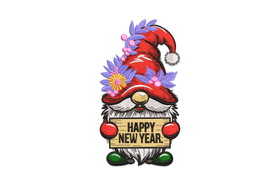Happy New Year Gnome Embroidery Design, Instant Download