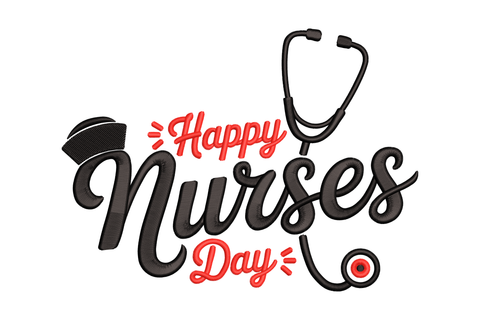 Happy Nurses Day text with stethoscope and nurse's cap embroidery design