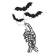Haunted Bats Rising from Skeletal Hand Embroidery Design, Instant Download