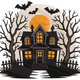 Haunted House Embroidery Design, Halloween Moon Silhouette Pattern, Instant Download