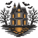 Haunted House Halloween Embroidery Design V2, Instant Download