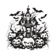 Haunted House Halloween Pumpkin Embroidery Design, Instant Download