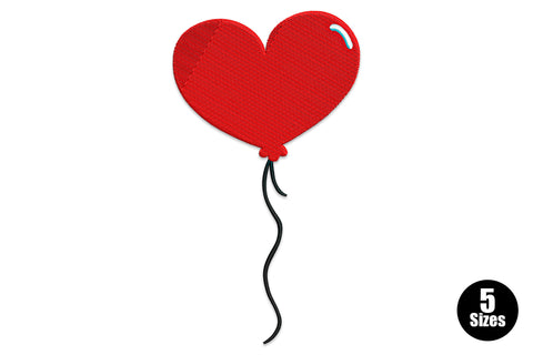 Heart balloon machine embroidery design with ribbon tie in red and white, romantic valentine style, 5 sizes 2262 to 9496 stitches