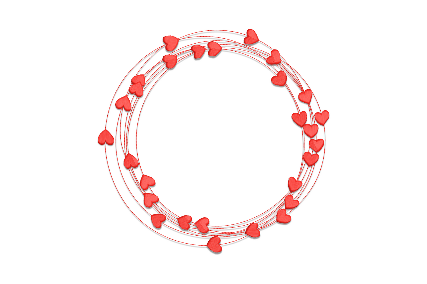 Heart circle wreath machine embroidery, small hearts in a ring outline design, single colour, 5 sizes 3.39 to 7.26 inches