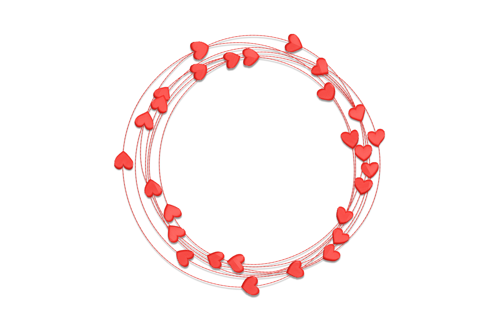 Heart circle wreath machine embroidery, small hearts in a ring outline design, single colour, 5 sizes 3.39 to 7.26 inches