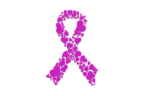 Awareness ribbon with floating heart cluster embroidery design, single colour satin fill, 5 sizes 2.6 to 7.5 inches