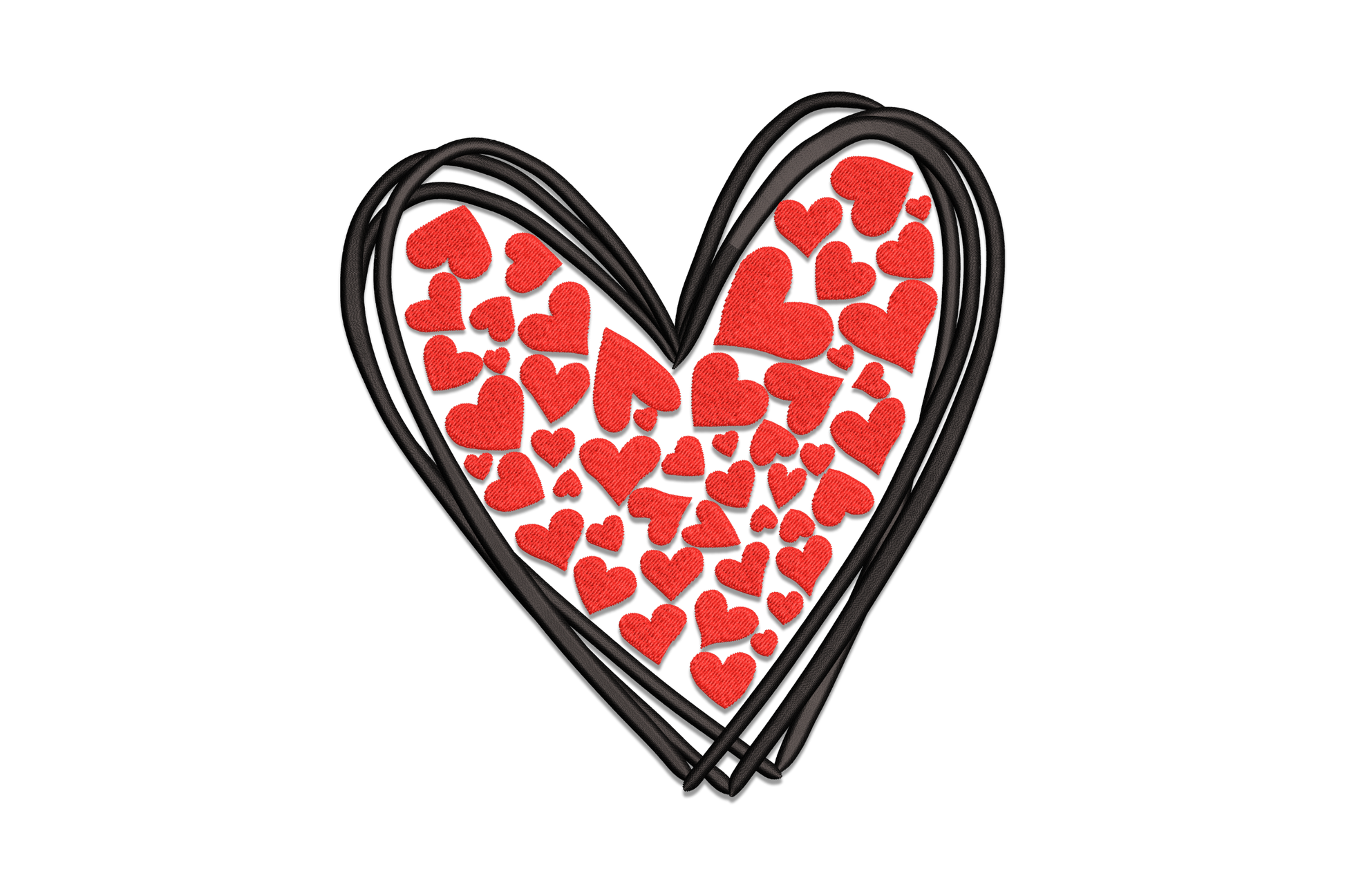 Heart filled with small hearts embroidery design, two colours, 5 sizes 3.5 to 7.5 inches
